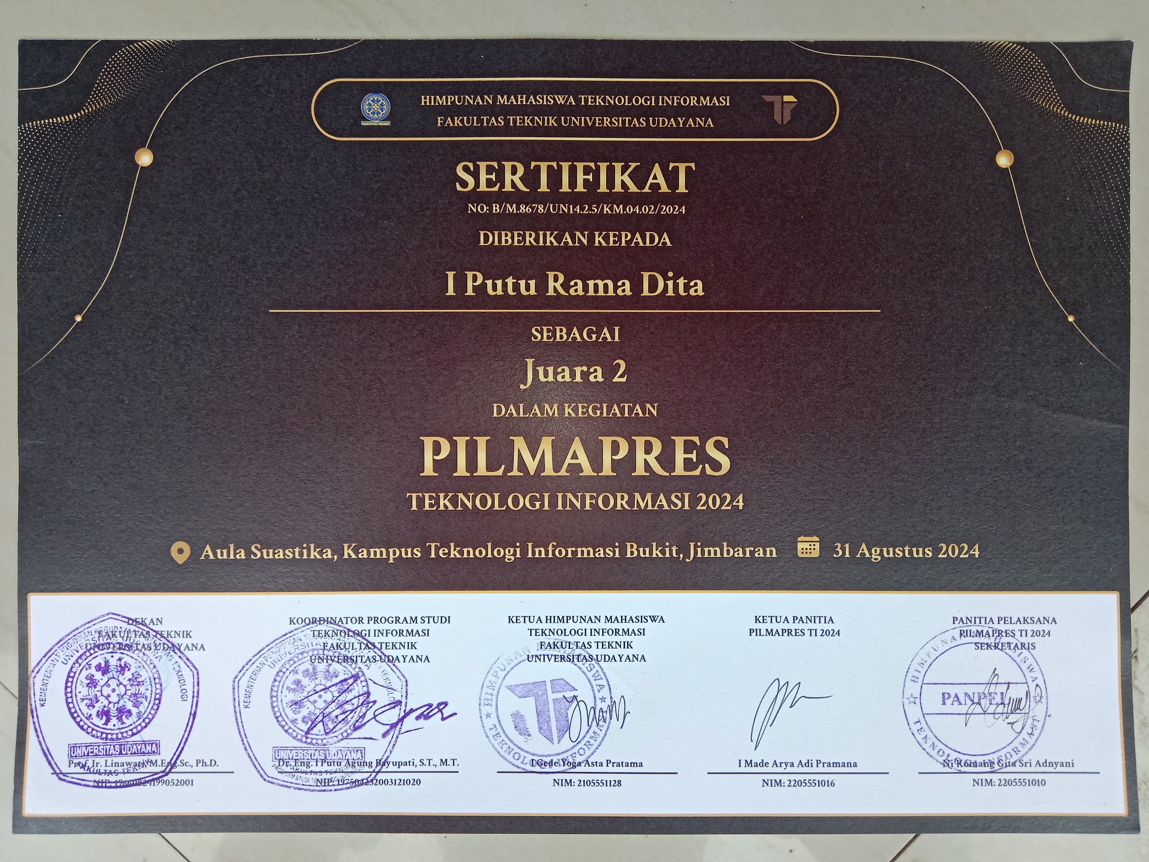 Second Place in Pilmapres Technology Information 2024